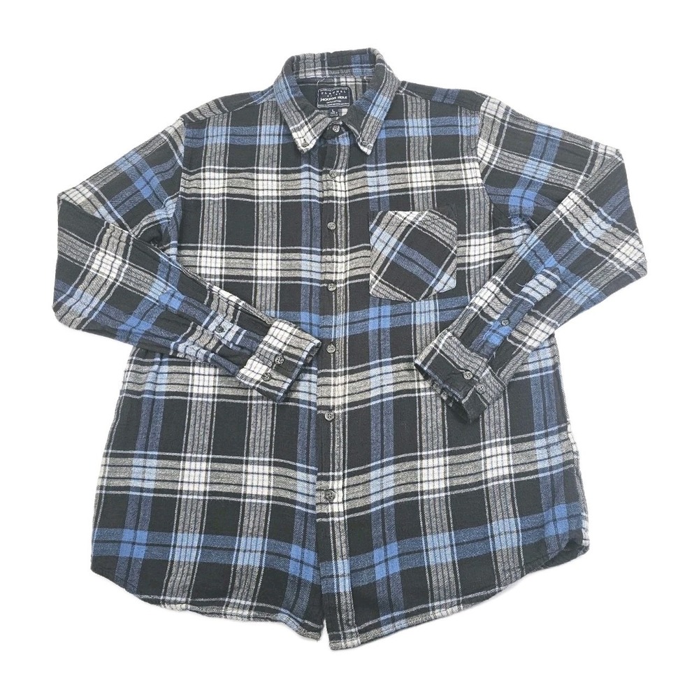 Jackson Hole Authentic Plaid Flannel Comfort Mens L Black Blue Shirt Pocket